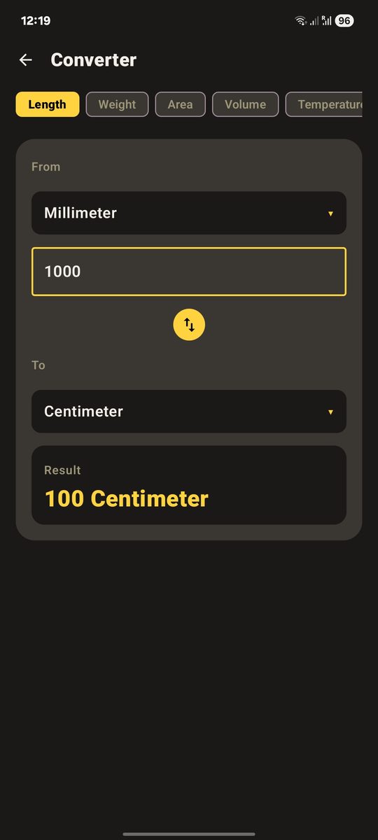 Calculator history or converter screen