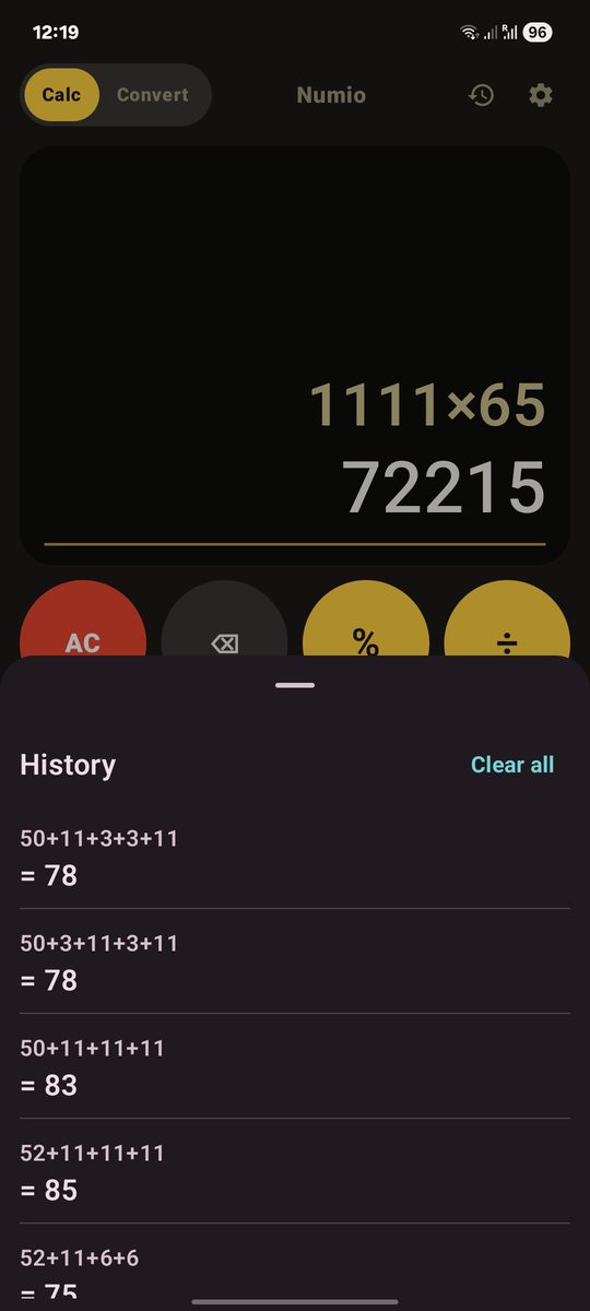 Calculator settings screen